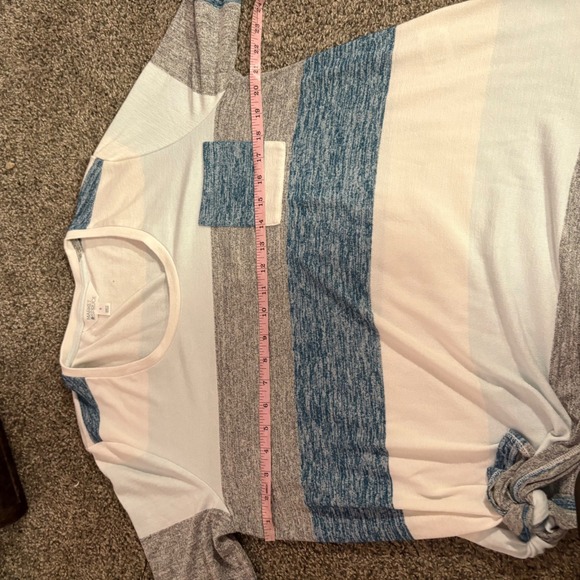 Market & Spruce Striped Tie Front Long Sleeve Top Womens XL Blue Gray White - Picture 7 of 9